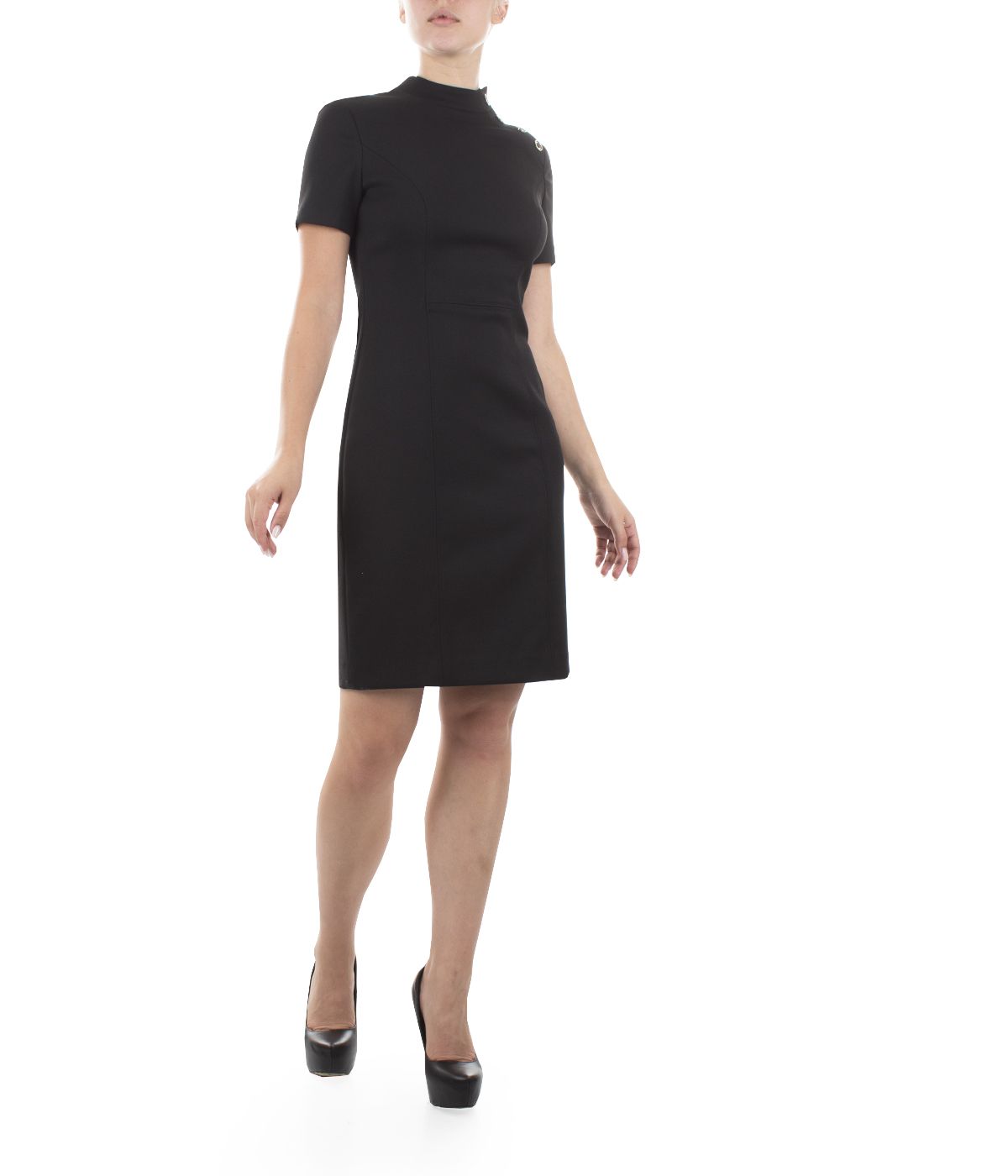Semi-turtleneck dress with side buttons, short sleeves, rayon and viscose 3